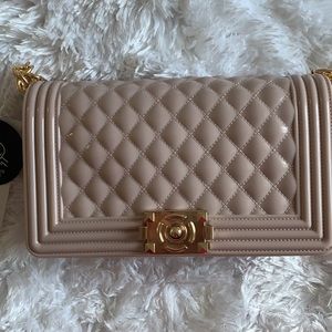 NEW Quilted Flap Jelly Bag Gold Chain Nude  Tan